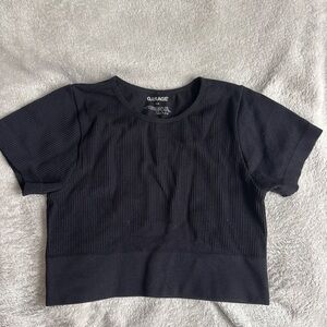 Garage Black Ribbed Short Sleeve Crop Top